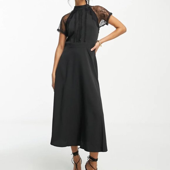 Liquorish/ASOS A-Line Lace Detail MIDI Dress - Picture 1 of 4